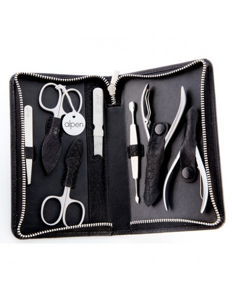 Set da Manicure in Pelle Nera 7 pz