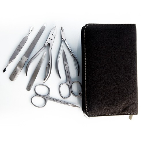 Set da Manicure in Pelle Nera 7 pz