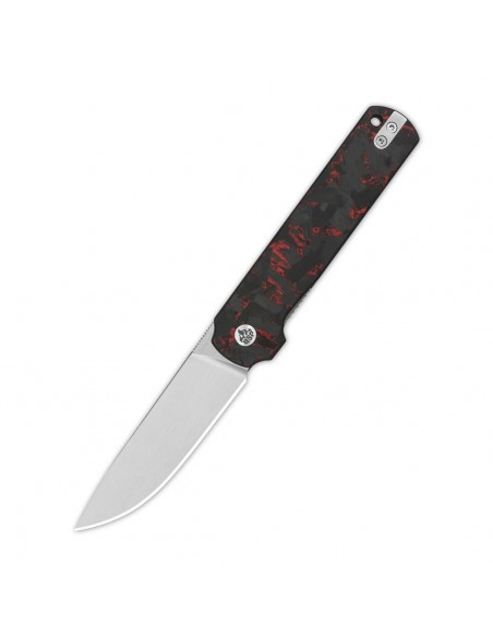 QSP Lark Pocket knife 14C28N blade Red Shredded CF overlay G10 handle