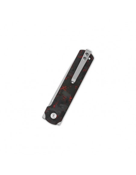 QSP Lark Pocket knife 14C28N blade Red Shredded CF overlay G10 handle