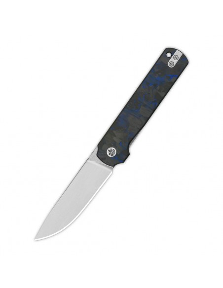 QSP Lark Pocket knife 14C28N blade Blue Shredded CF overlay G10 handle