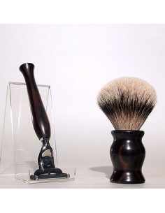 Set pennello da barba e rasoio in ebano