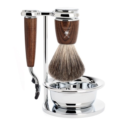 Set da Barba Manico in Legno e Rasoio Mach3
