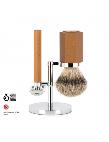 Set Rasoio Tradizionale  e Pennello Hexagon  Bronze